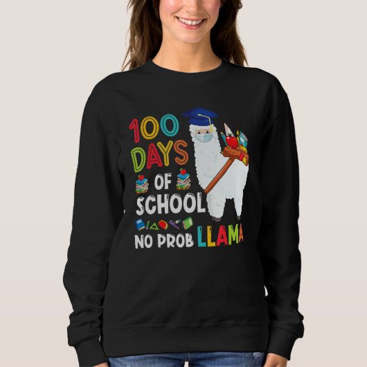 100 Days Of School No Probllama Llama Happy 100th Trui (Voorkant)