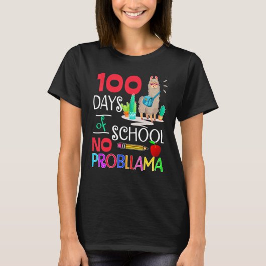 100 Days Of School No Probllama Llama Shirt Llama  (Voorkant)