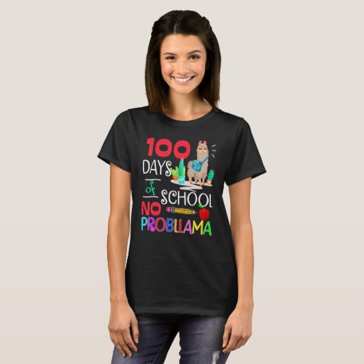 100 Days Of School No Probllama Llama Shirt Llama  (Voorkant volledig)