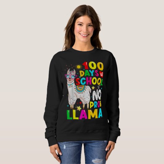100 Days Of School Shirt No Probllama Llama 100th (Voorkant volledig)
