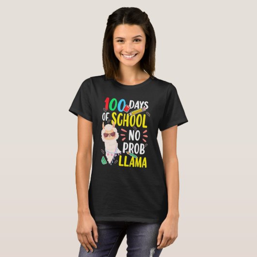 100 Days of School Shirt No Probllama Llama 100th  (Voorkant volledig)