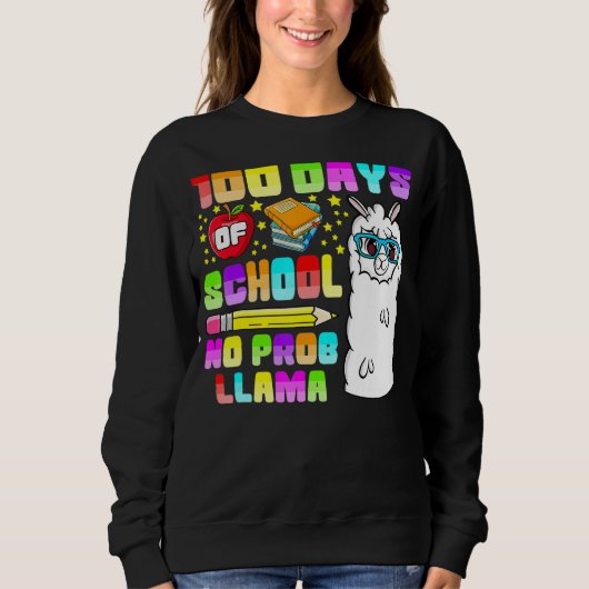 100 Days of School Shirt No Probllama Llama 100th (Voorkant)