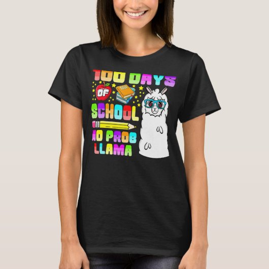100 Days of School Shirt No Probllama Llama 100th  (Voorkant)
