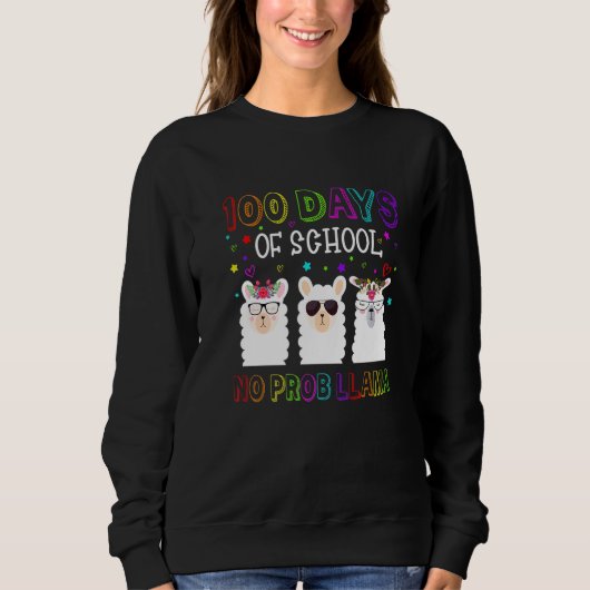 100 Days of School Shirt No Probllama Llama 100th (Voorkant)