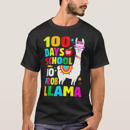 100 Days Of School Shirt No Probllama Llama 100th (Voorkant)