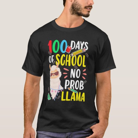 100 Days of School Shirt No Probllama Llama 100th (Voorkant)
