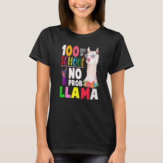 100 Days of School Shirt No Probllama Llama 100th  (Voorkant)