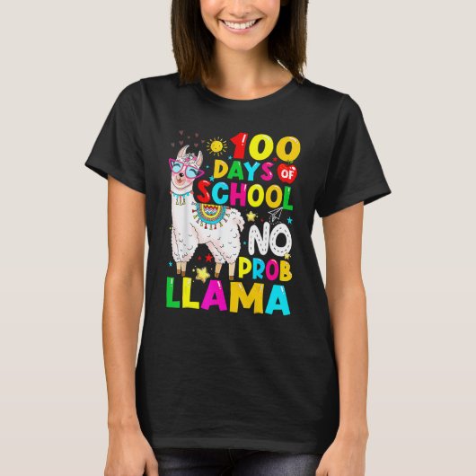 100 Days Of School Shirt No Probllama Llama 100th (Voorkant)