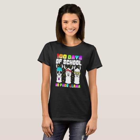 100 Days Of School Shirt No Probllama Llama 100th (Voorkant volledig)