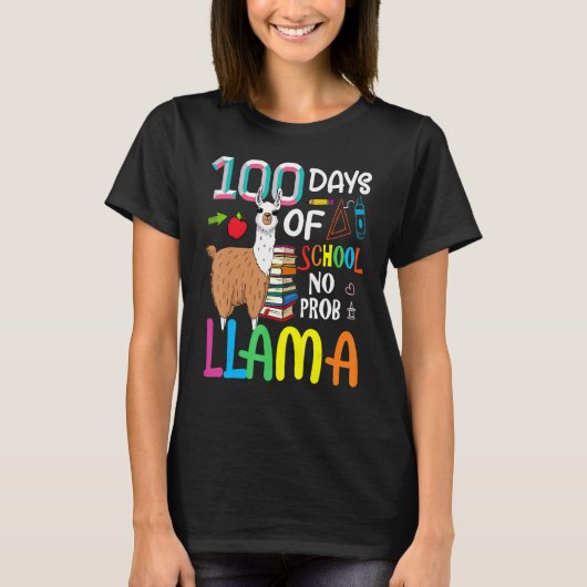 100 Days Of School Shirt No Probllama Llama 100th (Voorkant)