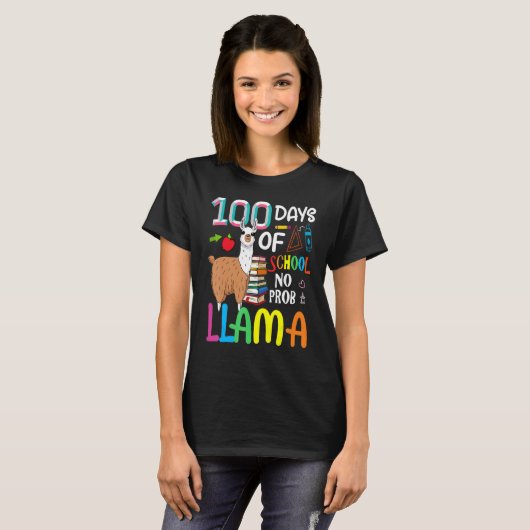 100 Days Of School Shirt No Probllama Llama 100th  (Voorkant volledig)