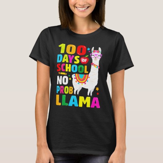 100 Days of School Shirt No Probllama Llama 100th (Voorkant)
