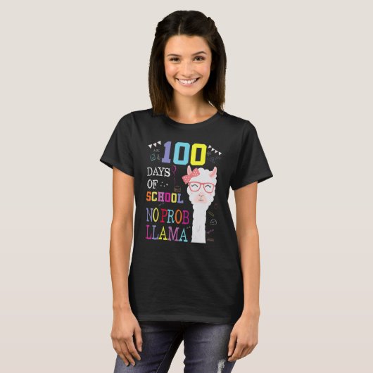 100 Days Of School Shirt No Probllama Llama 100th  (Voorkant volledig)