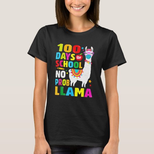 100 Days Of School Shirt No Probllama Llama Face M (Voorkant)