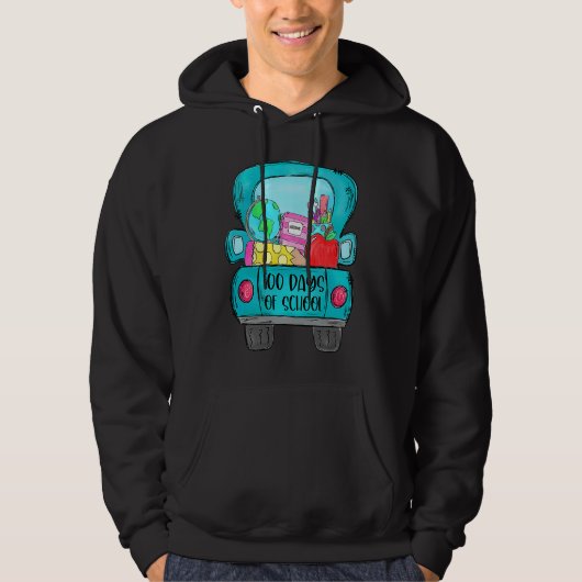 100 Days Of School Truck Pencil Apple Teacher Stud Hoodie (Voorkant)