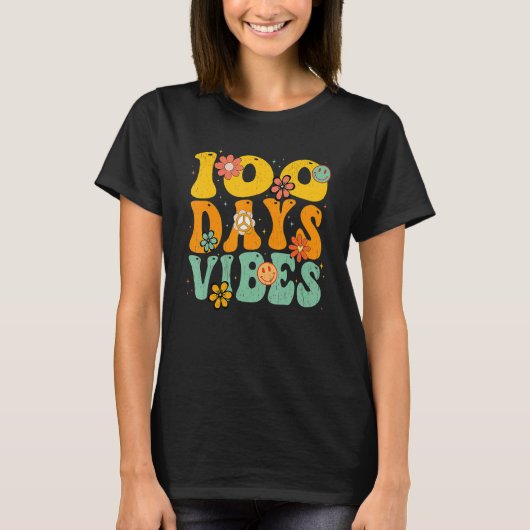 100 Days Of School Vibes 100th Day Of School Retro T-shirt (Voorkant)