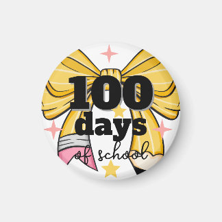 100 Days of School Yellow Pencil Bow Magnet Magneet