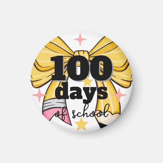 100 Days of School Yellow Pencil Bow Magnet Magneet (Voorkant)