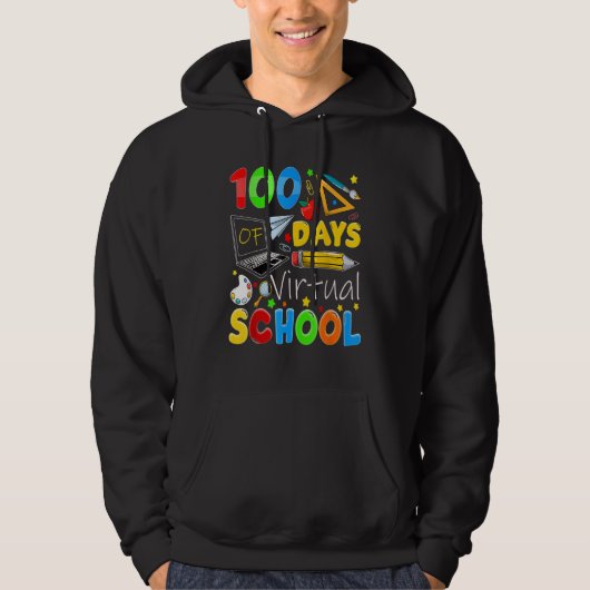 100 Days Of Virtual School Funny 100th Day Of Scho Hoodie (Voorkant)