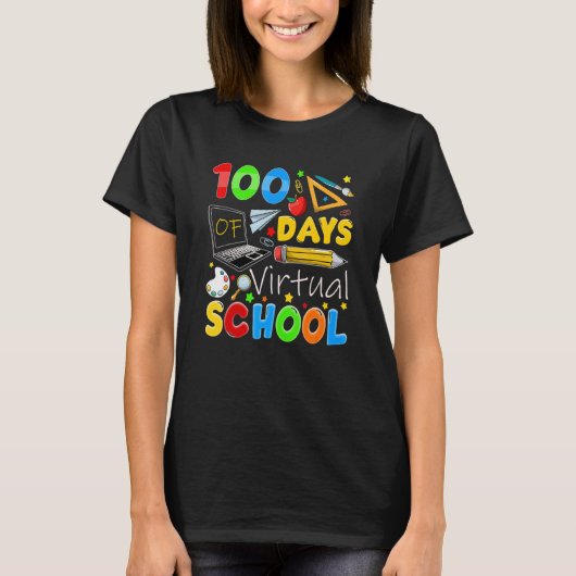 100 Days Of Virtual School Funny 100th Day Of Scho T-shirt (Voorkant)