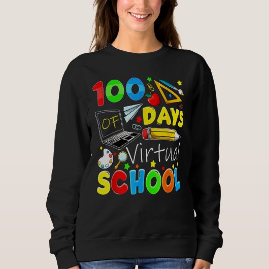 100 Days Of Virtual School Funny 100th Day Of Scho Trui (Voorkant)