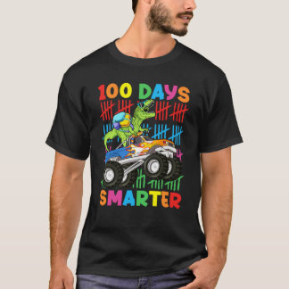 100 Days Smarter Dinosaur Monster Truck 100th Day T-shirt
