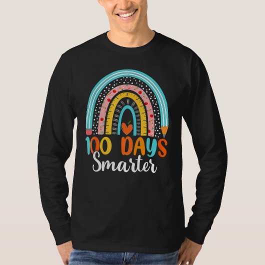 100 Days Smarter Happy 100th Day Of School Rainbow T-shirt (Voorkant)