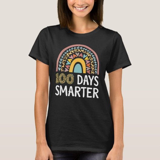 100 Days Smarter Happy 100th Day Of School Rainbow T-shirt (Voorkant)