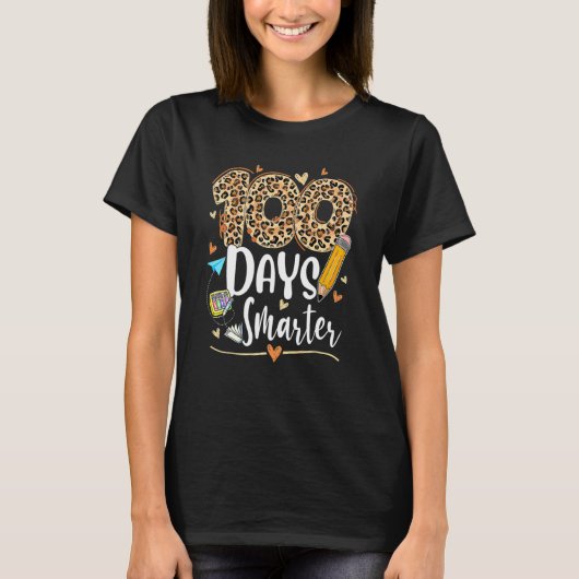 100 Days Smarter Leopard Happy 100th Day Of School T-shirt (Voorkant)