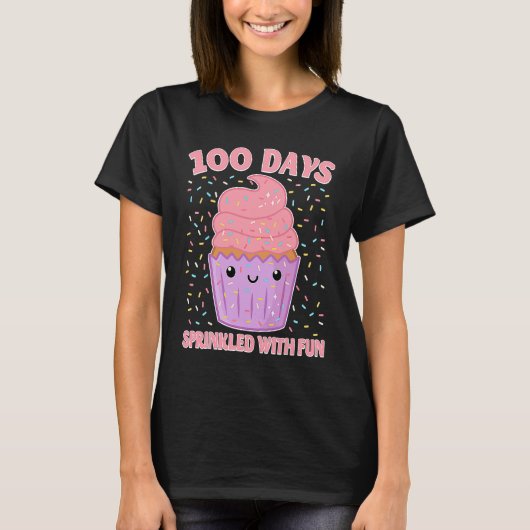 100 Days Sprinkled With Fun Cupcake 100th Day Of S T-shirt (Voorkant)