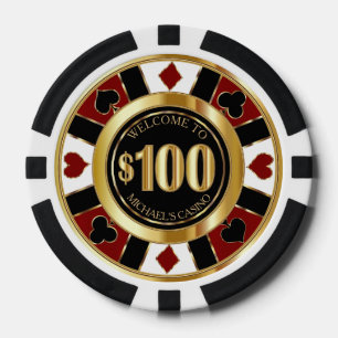 $100 Dollar Casino Poker Chip Las Vegas-Red / Goud
