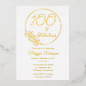 100 en Fabulous 100ste verjaardagsfeest gestempeld Folie Uitnodiging (Voorkant)