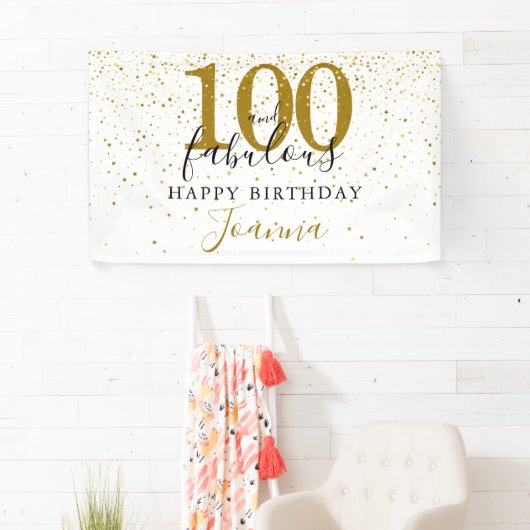 100 en Fabulous Verjaardag Elegant Goud en Zwart Spandoek (Insitu)