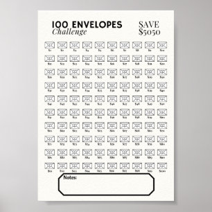100 Envelope Saving Tracker Poster