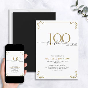 100 & Fabulous Black White en Gold Birthday Kaart