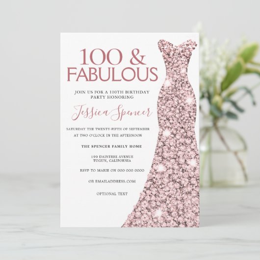 100 Fabulous Roos Gold Dress 100th Birthday Party Kaart (Staand voorkant)