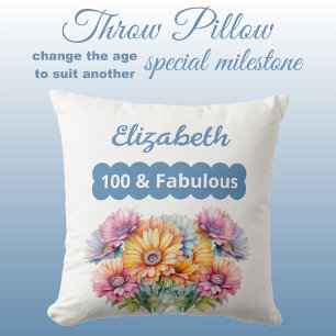 100 & Fantastische naam Gerbera bloemen blauw Kussen
