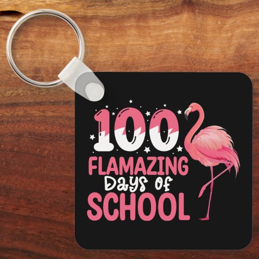 100 Flamingo Dagen van School Flamingo Docent Sleutelhanger (Voorkant)