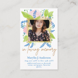 100 Floral Prayer Funeral Memorial PHOTO Visitekaartje