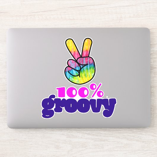 100% Groovy met Rainbow Hand Peace Sign Sticker (Computer)