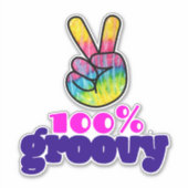 100% Groovy met Rainbow Hand Peace Sign Sticker (Voorkant)