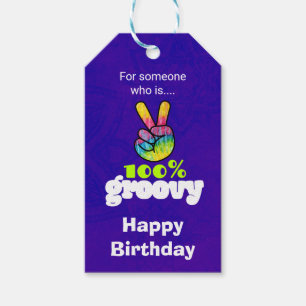 100% Groovy Rainbow Hand Peace Sign Birthday Cadeaulabel
