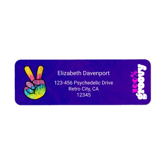 100% Groovy Rainbow Hand Peace Sign Etiket (Voorkant)