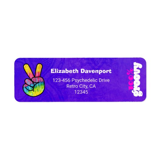 100% Groovy Rainbow Hand Peace Sign Etiket (Voorkant)