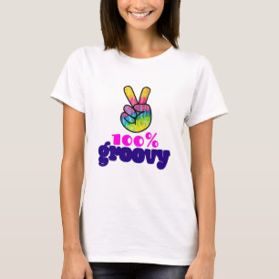 100% Groovy-regenboog met handse vredesvlag T-shirt