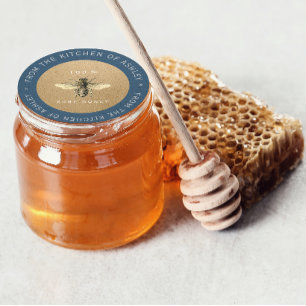 100% Homemade Honey Kitchen Organic Bee Blue Ronde Sticker