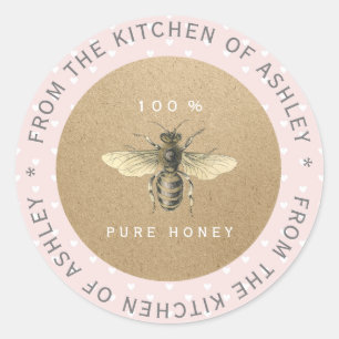 100% Homemade Honey Kitchen Organic Bee Heart Ronde Sticker