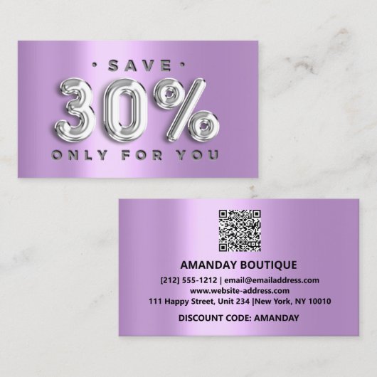 100 INVOEGSEL QRCODE 30%OFF aangepaste lavender Lo Visitekaartje (Voorkant / Achterkant)