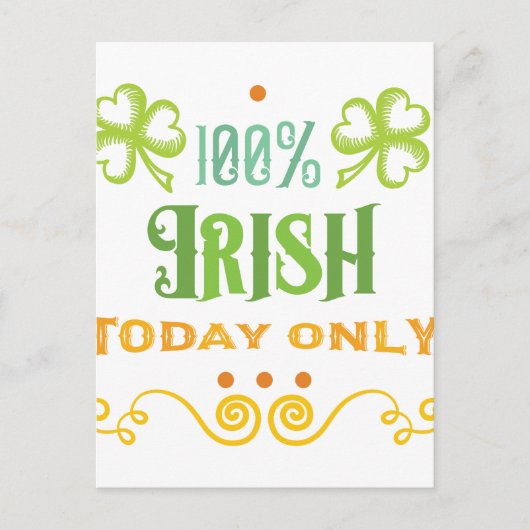 100% Irish Today Word Art Briefkaart (Voorkant)