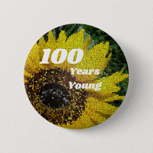 100 jaar jonge Birthday Mosaic SunflowerFloral Ronde Button 5,7 Cm